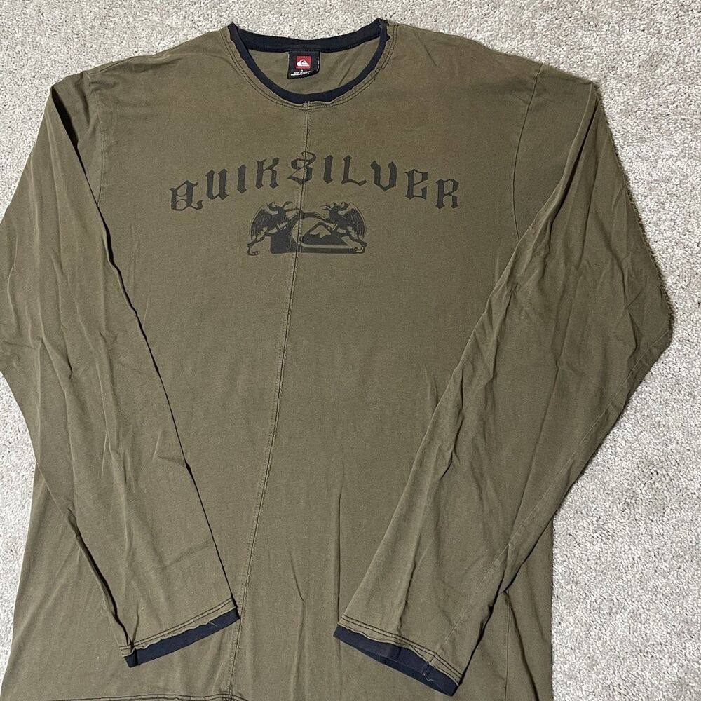 Vintage 90s Y2K Quiksilver Skater Grunge Mens Size Large Long Sleeve Olive Shirt